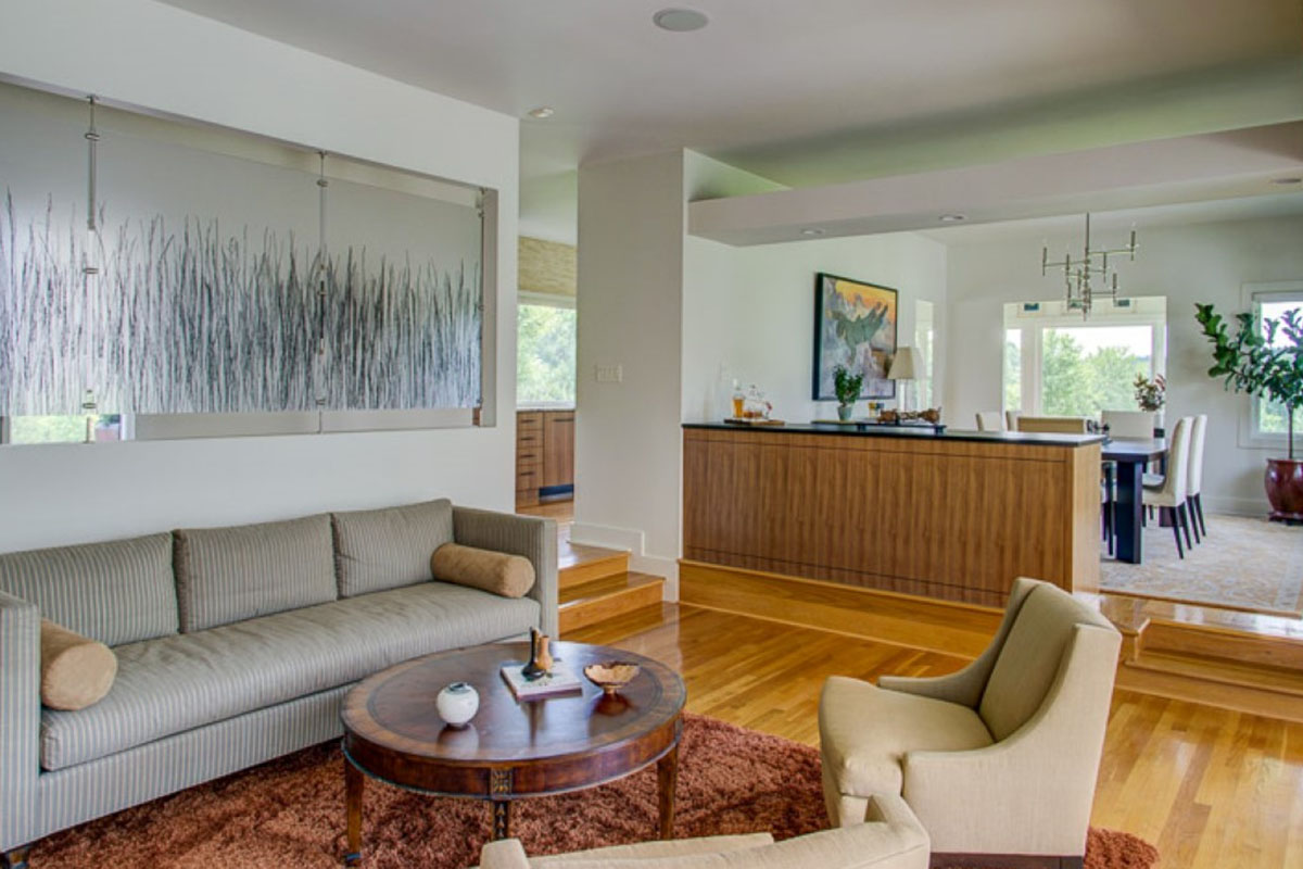 living room with kitchen